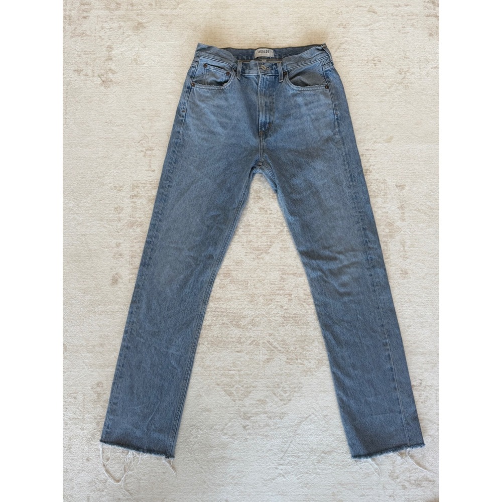Agolde Cherie High Rise Straight Leg Jeans Light Wash Raw Hem 27 A084B-811